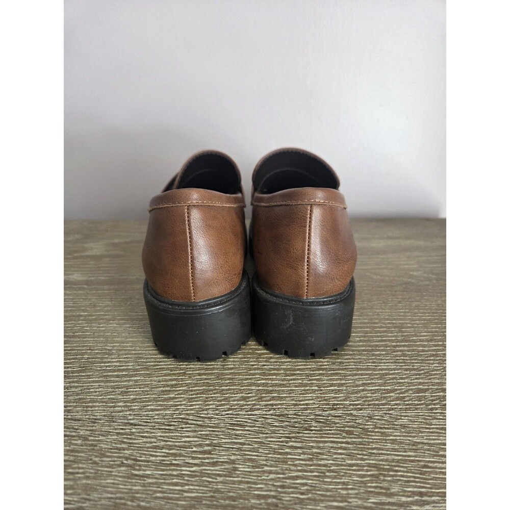 Y2K Chunky Loafers Sz 8.5 Brown Vegan‎ Leather Block Heel Preppy Grunge Academia - Picture 4 of 7